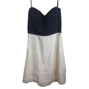 B Smart Navy White Strapless Dress Eyelet Cotton Fit Flare 11/12 NWT